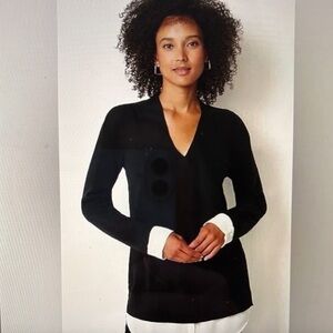 J Jill NWT Size 2X Mixed Media Black and White V-Neck Sweater